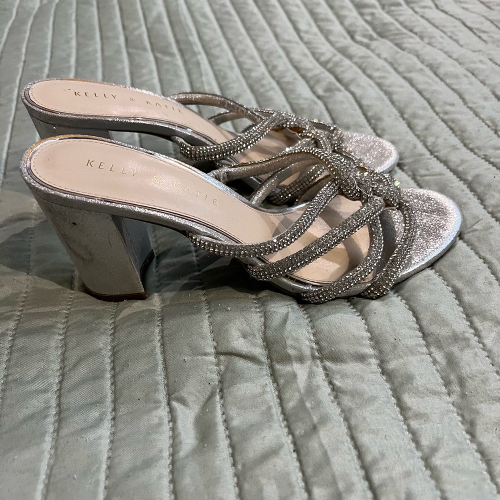 Kelly & Katie Glittering Silver Block Heels